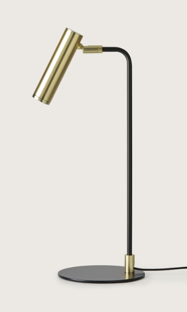 Sort med gullfarget lampehode/detaljer