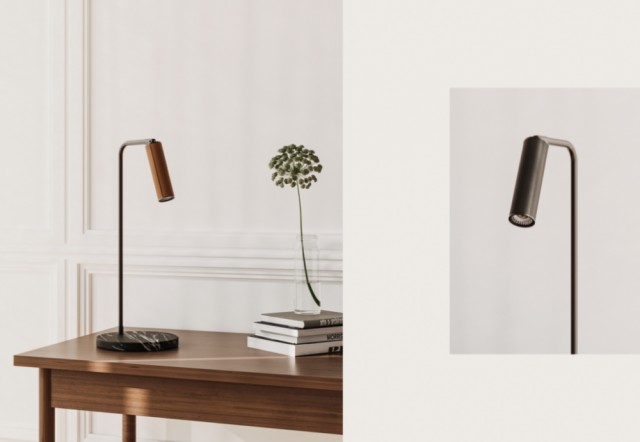 Til venstre: lampehode i brun farge. Til høyre: lampehode i sort farge